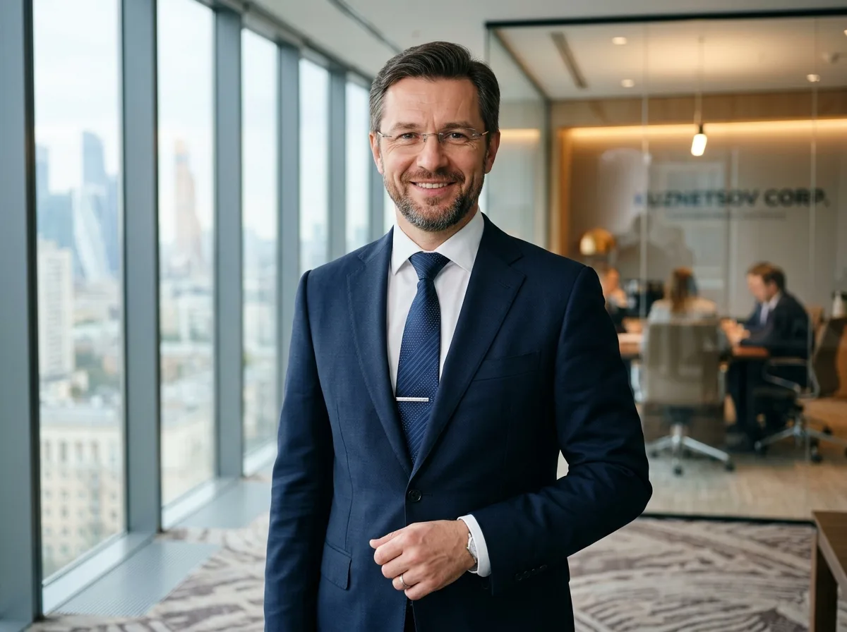 Фото клиента Дмитрия Кузнецова, CEO компании, мужчина 45 лет, представительный портрет в галстуке